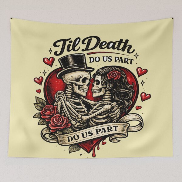 Item preview, Til Death Do Us Part Skeleton Lovers – Gothic Valentine Tattoo Style AI Art designed and sold by Cleora Visuals.