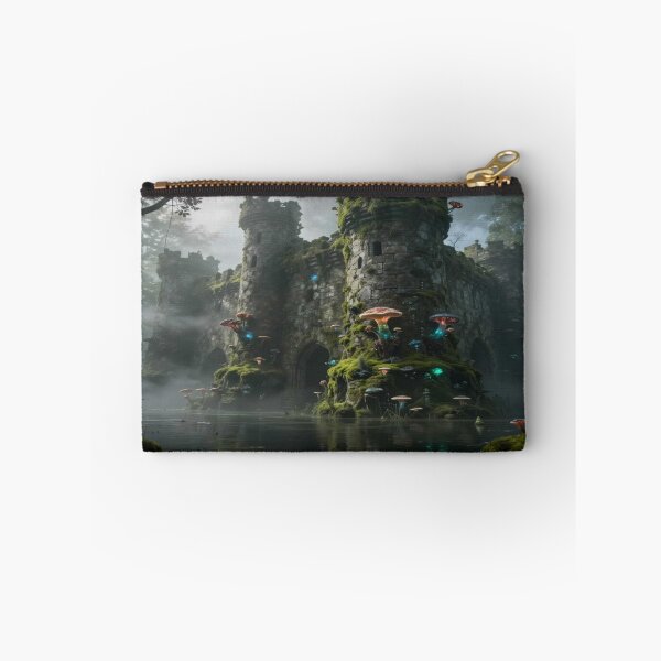 Item preview, Abandoned misty forest castle with glowing mushrooms – mystical magic between stone and silence designed and sold by FotoworldEdel.
