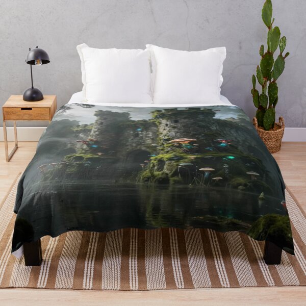 Item preview, Abandoned misty forest castle with glowing mushrooms – mystical magic between stone and silence designed and sold by FotoworldEdel.