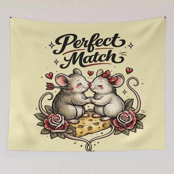 Item preview, Perfect Match Mice Valentine – Retro Tattoo Style Cheese Lovers – AI Art designed and sold by Cleora Art .