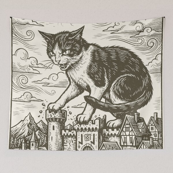 Item preview, Medieval Angry Cat Attack Feline Weirdcore designed and sold by Y-Vibes.