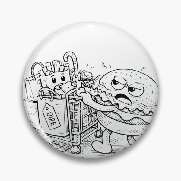 Item preview, Angry Burger Grocery Run | Fast Food Shopping Cart (Black & White Line Art) designed and sold by ComedyInkFactor.