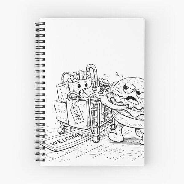 Item preview, Angry Burger Grocery Run | Fast Food Shopping Cart (Black & White Line Art) designed and sold by ComedyInkFactor.