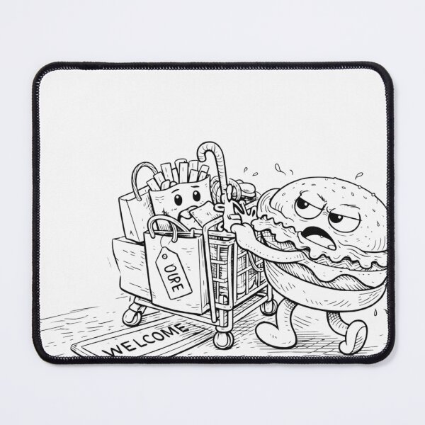 Item preview, Angry Burger Grocery Run | Fast Food Shopping Cart (Black & White Line Art) designed and sold by ComedyInkFactor.