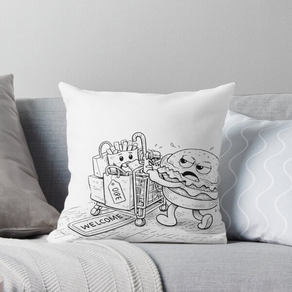 Item preview, Angry Burger Grocery Run | Fast Food Shopping Cart (Black & White Line Art) designed and sold by ComedyInkFactor.