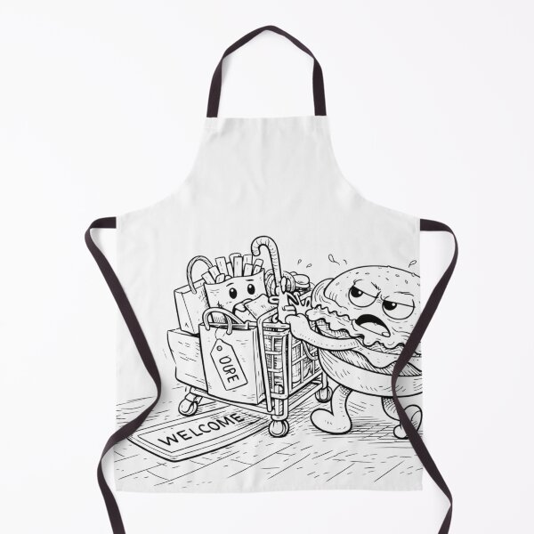 Item preview, Angry Burger Grocery Run | Fast Food Shopping Cart (Black & White Line Art) designed and sold by ComedyInkFactor.