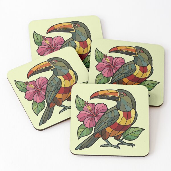 Item preview, Stained Glass Collared Aracari with Hibiscus designed and sold by BirdsnStuff.