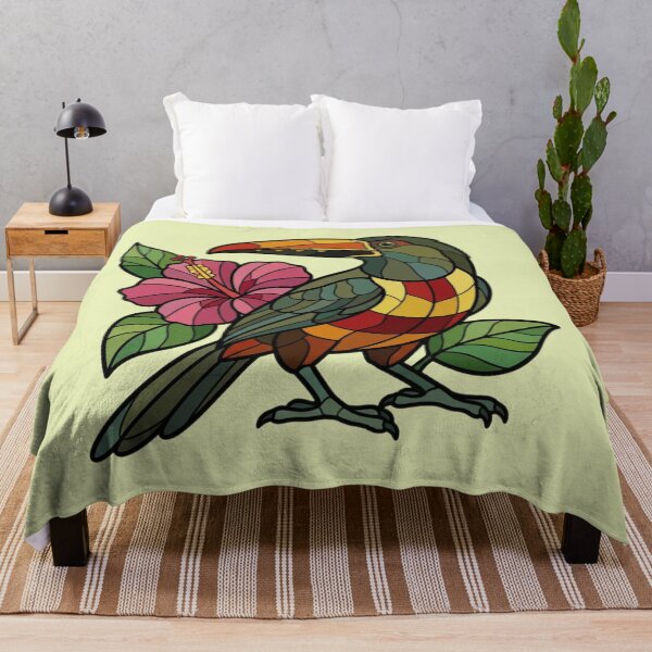 Item preview, Stained Glass Collared Aracari with Hibiscus designed and sold by BirdsnStuff.