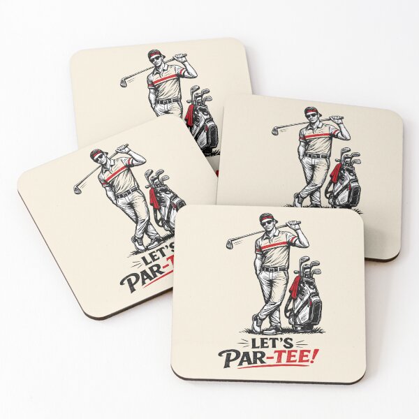Item preview, Modern Retro Golfer Line Art – Black Ink Sketch with Red Accent | Let’s Par-Tee designed and sold by Cleora Art .