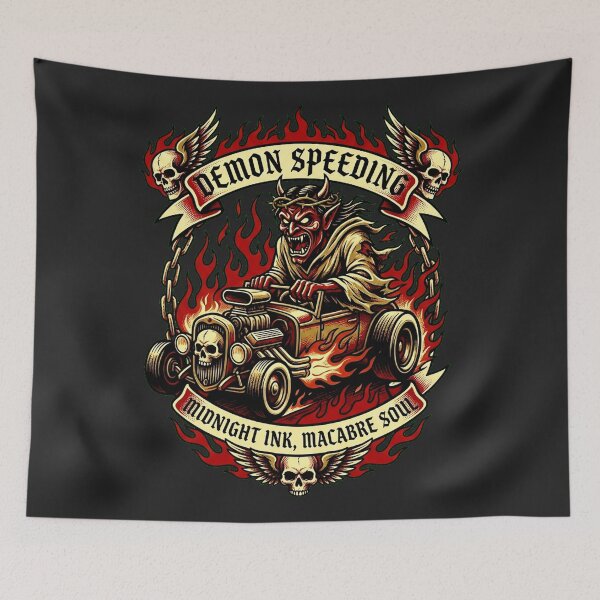 Item preview, Demon Speeding Sacred Heart Macabre Tattoo Art designed and sold by Thaivi Design.