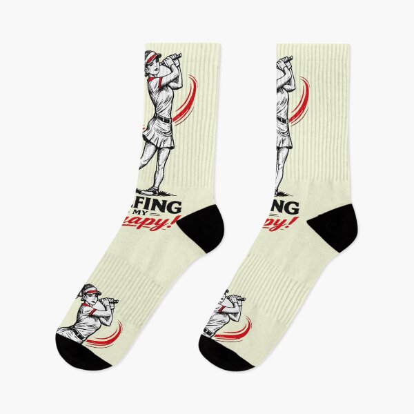 Item preview, Golfing Is My Therapy – Retro Female Golfer AI Line Art (Black & Red) designed and sold by Cleora Art .