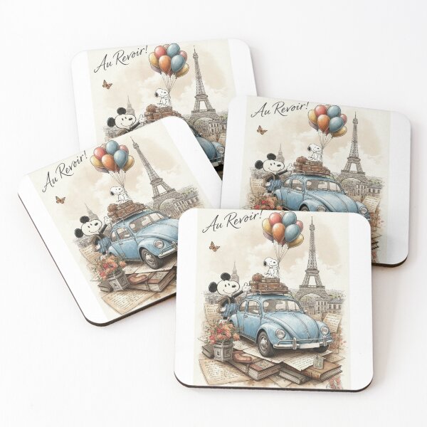Item preview, Au Revoir Travel Illustration – Vintage Paris Farewell Art with Classic Car & Balloons designed and sold by KTCreatives.