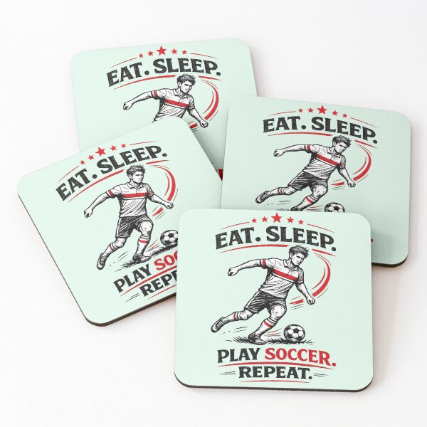 Item preview, Eat Sleep Play Soccer Repeat – Retro Football Player Line Art (Black & Red) designed and sold by Cleora Art .