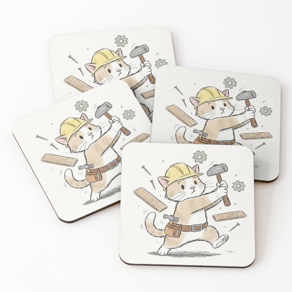 Item preview, Hard Working Builder Cat - Vintage Sketch Illustration designed and sold by VisualRotaStudio .
