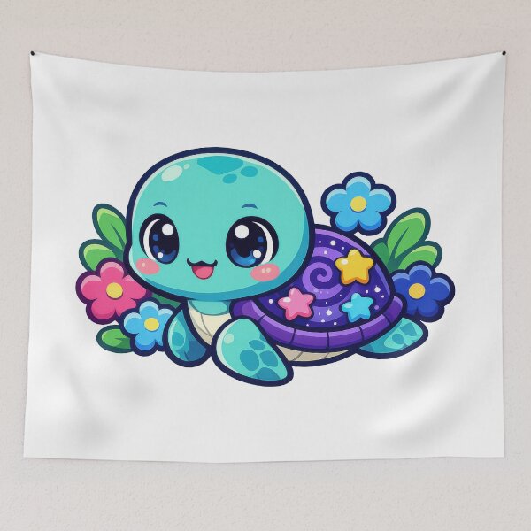 Item preview, Kawaii Cosmic Hatchling Sea Turtle with Starry Shell and Flowers designed and sold by zoughlal.