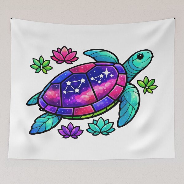 Item preview, Stained Glass Constellation Sea Turtle with Floating Lotus Motifs designed and sold by zoughlal.