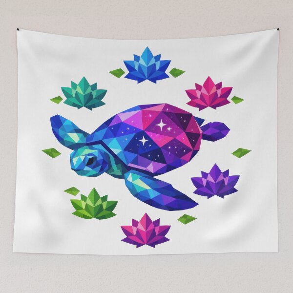 Item preview, Low Poly Galaxy Shell Sea Turtle with Geometric Lotus Frame designed and sold by zoughlal.