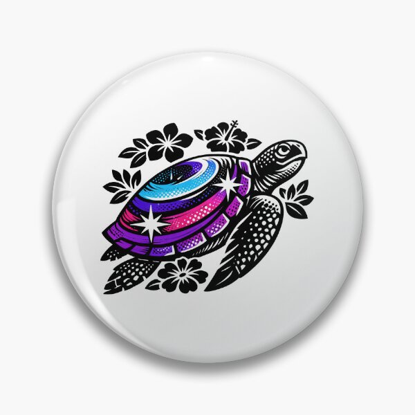 Item preview, Linocut Halftone Galaxy Sea Turtle with Bold Floral Accents designed and sold by zoughlal.