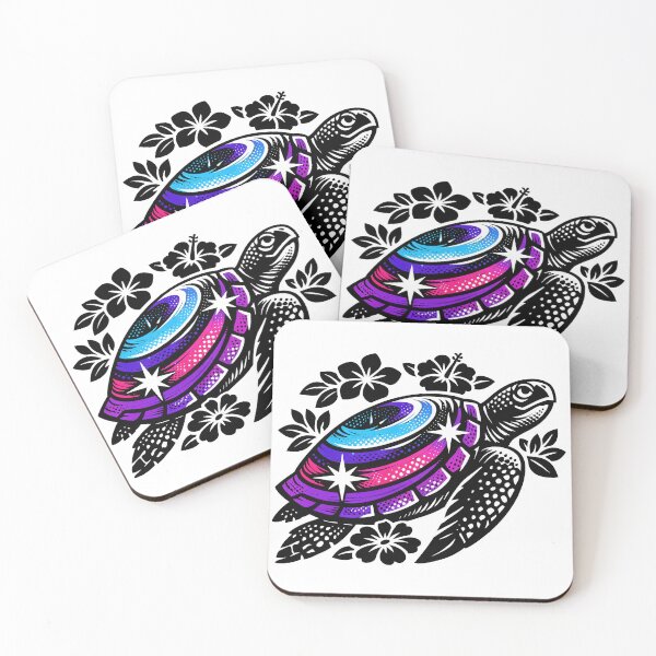 Item preview, Linocut Halftone Galaxy Sea Turtle with Bold Floral Accents designed and sold by zoughlal.