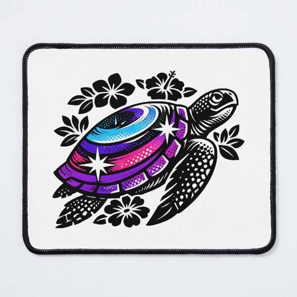 Item preview, Linocut Halftone Galaxy Sea Turtle with Bold Floral Accents designed and sold by zoughlal.