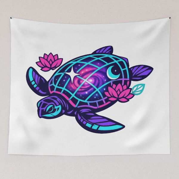 Item preview, Synthwave Grid Shell Sea Turtle with Neon Lotus Accents designed and sold by zoughlal.