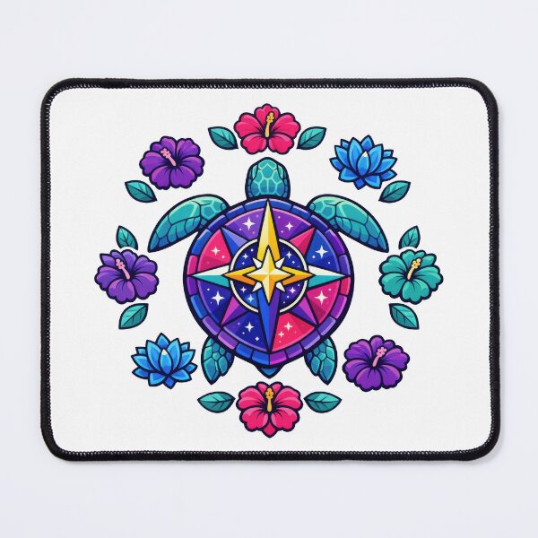 Item preview, Cosmic Compass Mandala Sea Turtle with Floral Ring designed and sold by zoughlal.