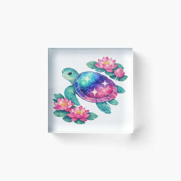 Item preview, Watercolor Gouache Galaxy Sea Turtle with Loose Lotus Blooms designed and sold by zoughlal.