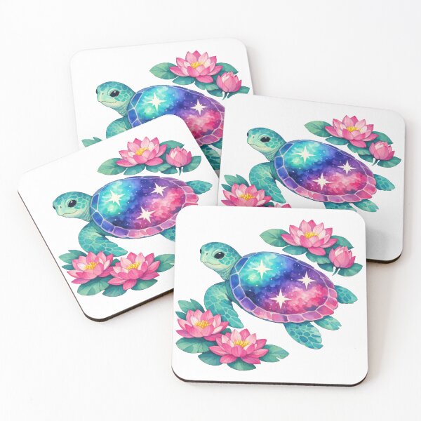 Item preview, Watercolor Gouache Galaxy Sea Turtle with Loose Lotus Blooms designed and sold by zoughlal.
