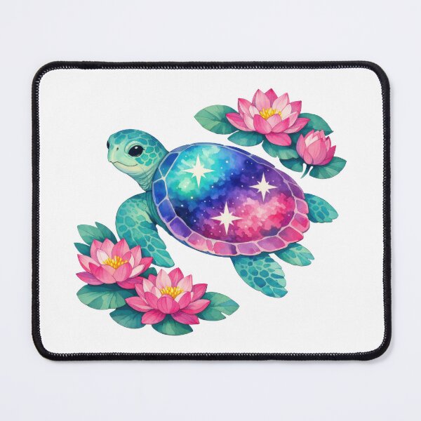 Item preview, Watercolor Gouache Galaxy Sea Turtle with Loose Lotus Blooms designed and sold by zoughlal.