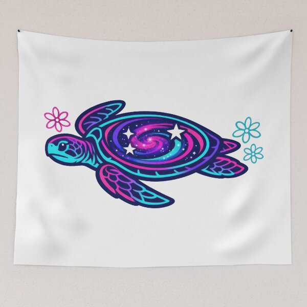 Item preview, Neon Outline Galaxy Sea Turtle with Simple Lotus Icons designed and sold by zoughlal.