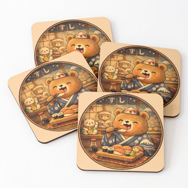 Item preview, Kawaii Bear Eating Sushi – Cozy Japanese Food Illustration designed and sold by CogoPrints.