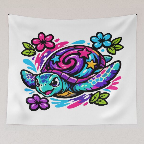 Item preview, Graffiti Pop Galaxy Sea Turtle with Floral Marks designed and sold by zoughlal.