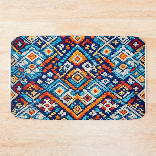 Item preview, Vibrant Blue Orange Geometric Tribal Pattern (AI Textile Design) designed and sold by Cleora Art .