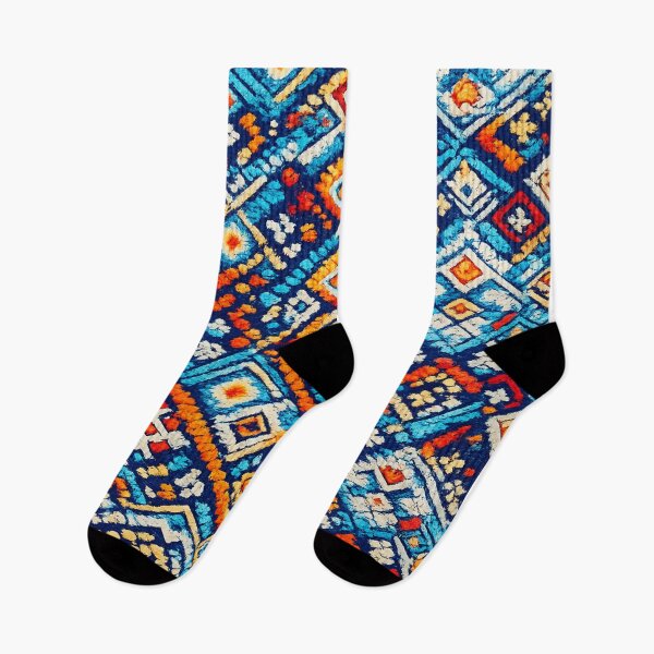 Item preview, Vibrant Blue Orange Geometric Tribal Pattern (AI Textile Design) designed and sold by Cleora Art .