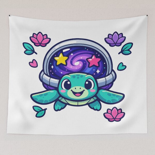 Item preview, Cartoon Space Helmet Shell Sea Turtle with Playful Lotus Confetti designed and sold by zoughlal.