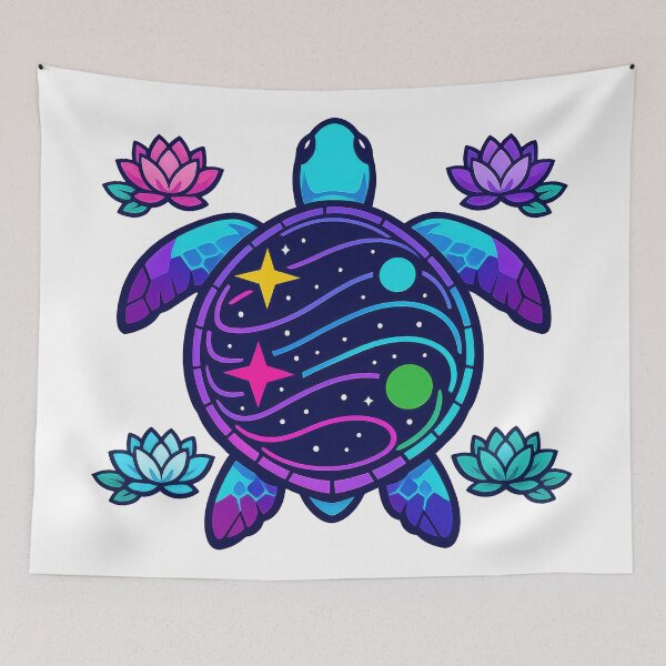 Item preview, Galaxy Map Shell Sea Turtle with Contour Lines and Lotus Ornaments designed and sold by zoughlal.