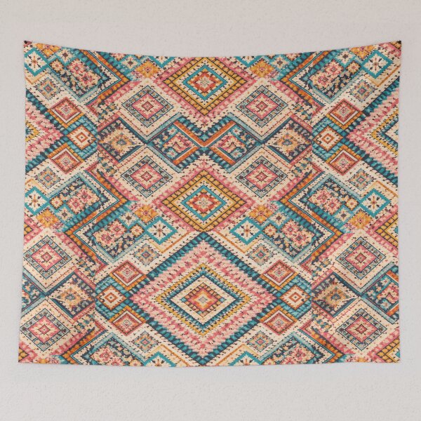 Item preview, Pastel Boho Diamond Pattern in Coral & Turquoise (AI Textile Design) designed and sold by Cleora Art .