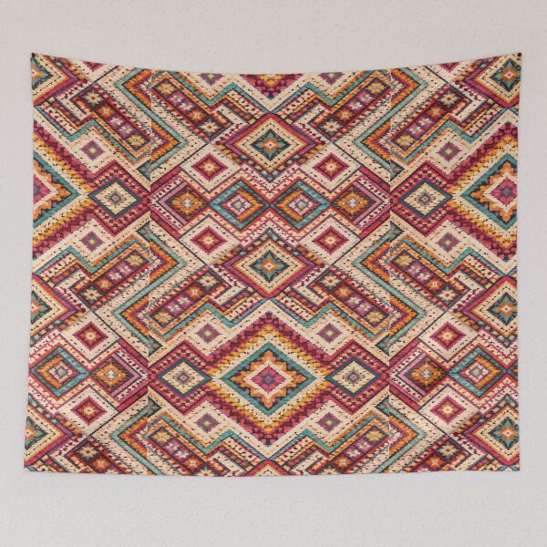 Item preview, Bold Magenta & Teal Tribal Diamond Pattern (AI Woven Textile Style) designed and sold by Cleora Art .