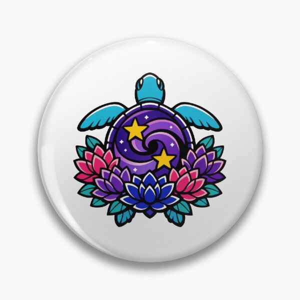 Item preview, Modern Tattoo Flash Sea Turtle with Lotus Bouquet and Star Shell designed and sold by zoughlal.