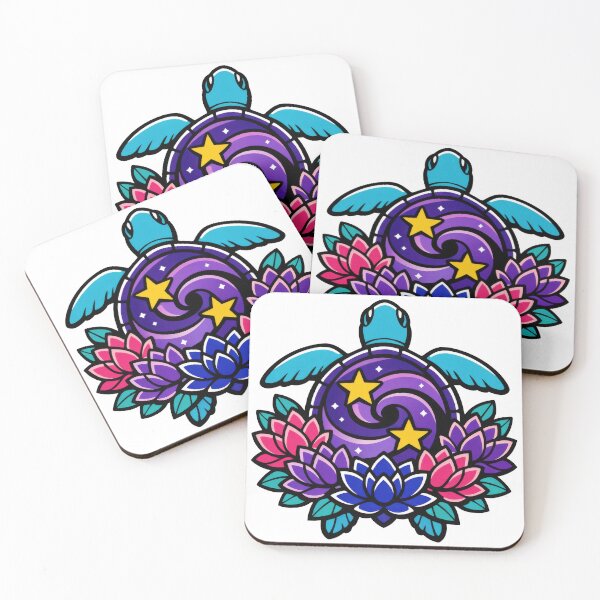 Item preview, Modern Tattoo Flash Sea Turtle with Lotus Bouquet and Star Shell designed and sold by zoughlal.