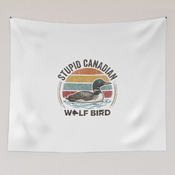 Item preview, Stupid Canadian Wolf Bird Retro Sunset Heated Rivalry Loon designed and sold by EvrmoodCo.