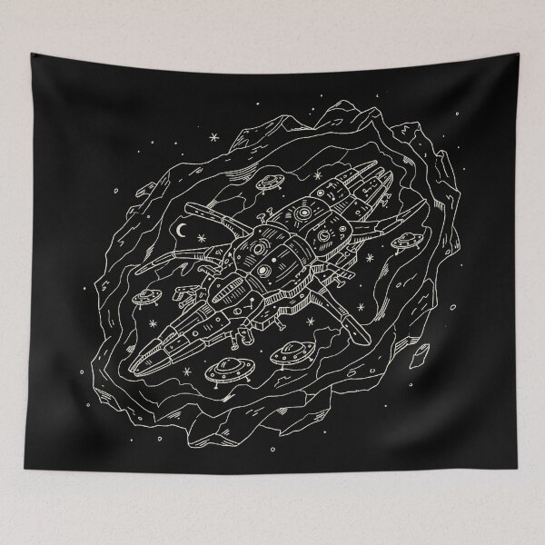 Item preview, Asteroid Hidden Spaceship Hangar Minimalist Line Art designed and sold by zzz888.
