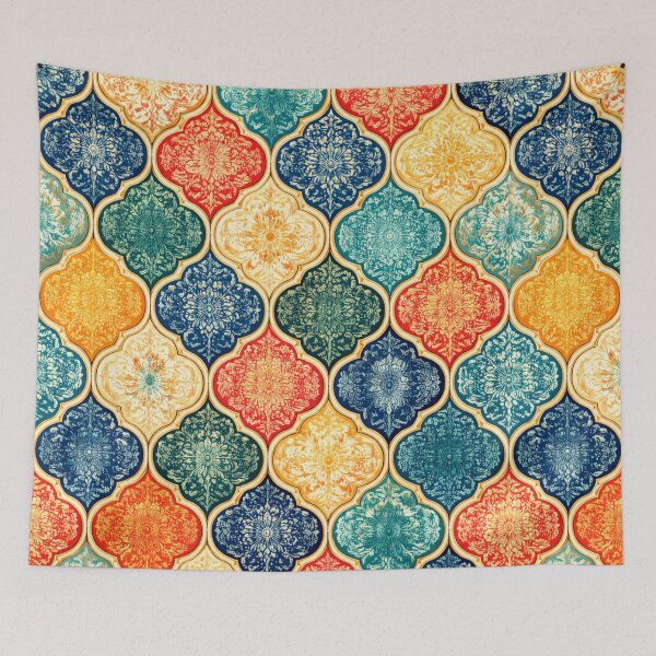 Item preview, Colorful Moroccan Quatrefoil Tile Pattern (AI Decorative Design) designed and sold by Cleora Art .