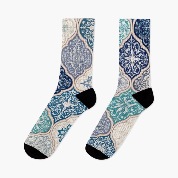 Item preview, Blue Moroccan Floral Tile Pattern in Navy & Teal (AI Decorative Design) designed and sold by Cleora Art .