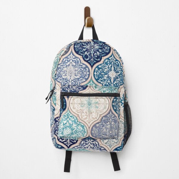 Item preview, Blue Moroccan Floral Tile Pattern in Navy & Teal (AI Decorative Design) designed and sold by Cleora Visuals.