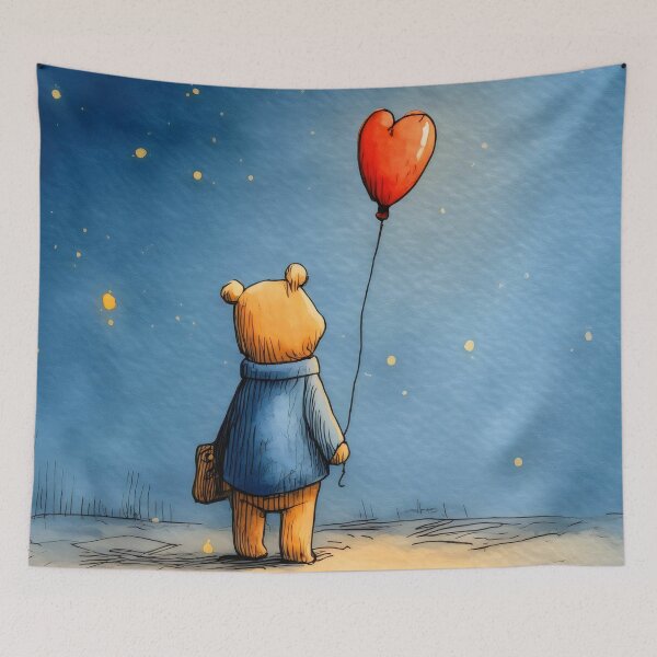 Item preview, Teddy Watching Heart Balloon – Soft Valentine Storybook Nursery Art designed and sold by WabiSabiSjak.