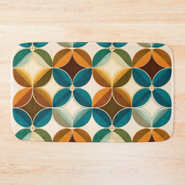 Item preview, Retro Circle Geometric Pattern in Teal & Mustard (AI Vintage Design) designed and sold by Cleora Art .