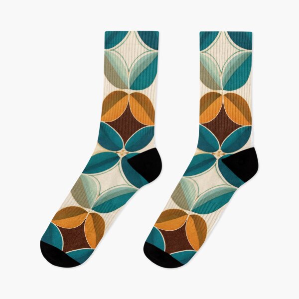 Item preview, Retro Circle Geometric Pattern in Teal & Mustard (AI Vintage Design) designed and sold by Cleora Art .