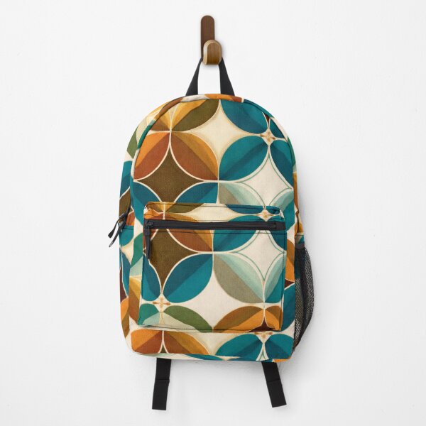 Item preview, Retro Circle Geometric Pattern in Teal & Mustard (AI Vintage Design) designed and sold by Cleora Art .