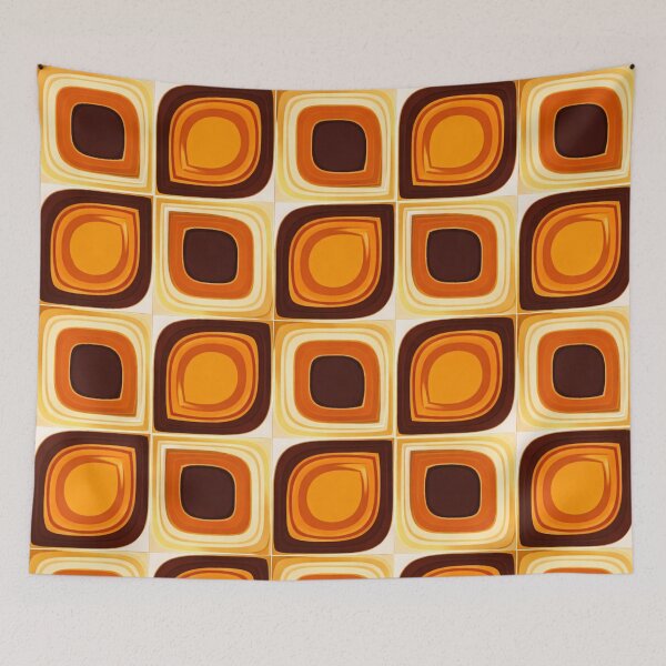 Item preview, Retro Rounded Square Pattern in Orange & Brown (AI 70s Geometric Design) designed and sold by Cleora Art .